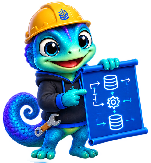 Tamivra mascot designing a data pipeline